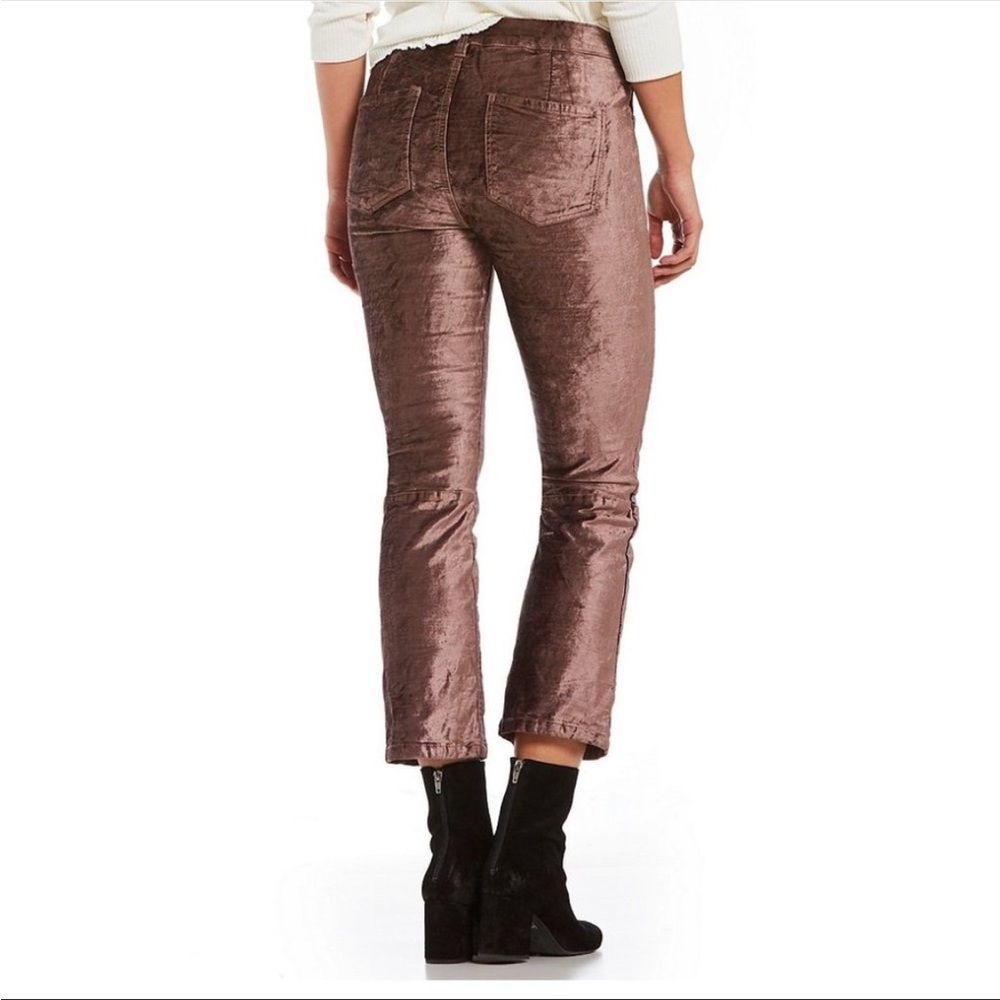 Free People Velvet Metallic Coated Cropped High Rise Disco Flare Jeans 25 Brown - Picture 4 of 13